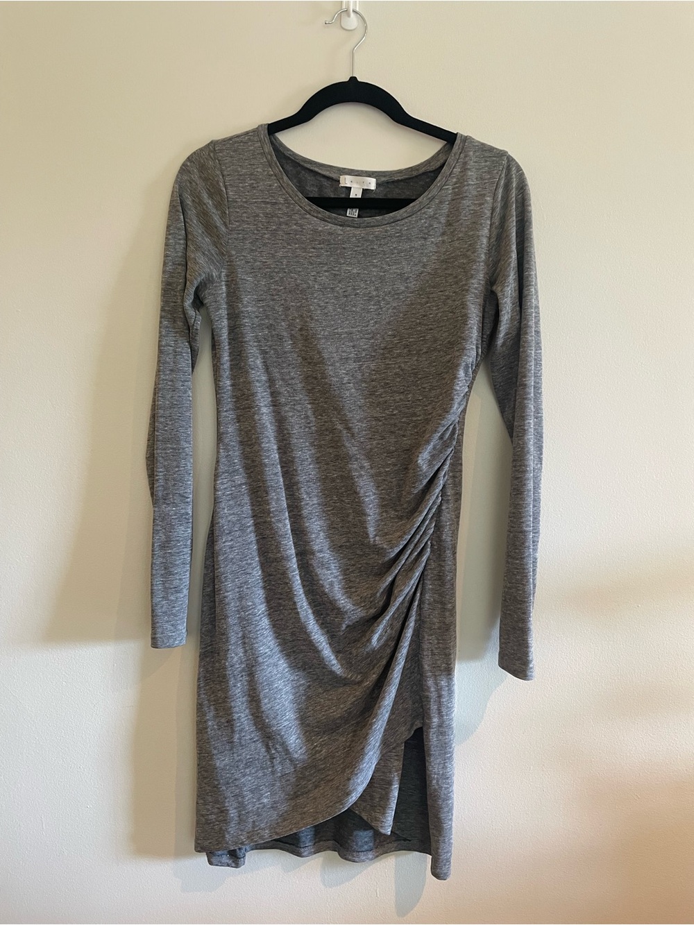 Leith Heather Gray Long-Sleeve Ruched Side Dress